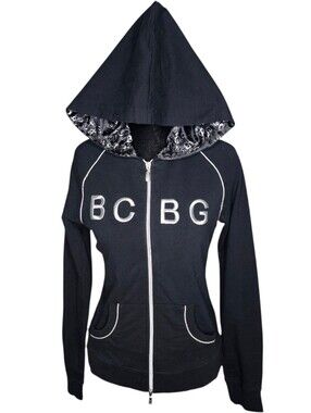Vintage Y2K BCBG MaxAzria Black Logo Zip Up Hoodie Sweatshirt Small